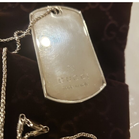 GUCCI Dog Tag Pendant on Unbranded Chain - With Box - All Sterling Silver - Picture 2 of 8